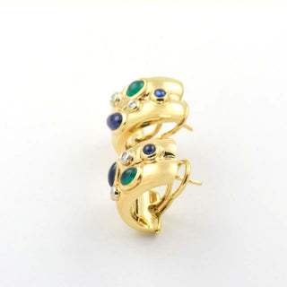 Cantelli Saphirohrstecker aus 585 Gelbgold mit Smaragd und Brillant, nachhaltiger second hand Schmuck perfekt aufgearbeitet