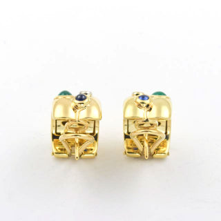 Cantelli Saphirohrstecker aus 585 Gelbgold mit Smaragd und Brillant, nachhaltiger second hand Schmuck perfekt aufgearbeitet