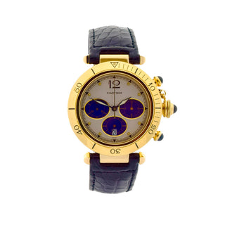 Cartier Herrenarmbanduhr Pasha Quarzwerk mit Chronograph und Datumsanzeige, gebrauchte Luxusuhr im Top-Zustand