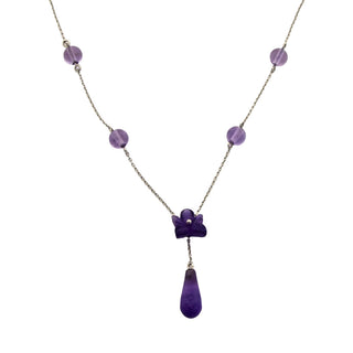 Collier Blüte aus 585 Weißgold mit Amethyst, nachhaltiger second hand Schmuck perfekt aufgearbeitet