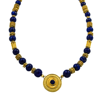 Collier aus 750 Gelbgold mit Lapislazuli, nachhaltiger second hand Schmuck perfekt aufgearbeitet