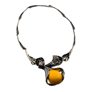 Collier aus 925 Silber mit Bernstein, nachhaltiger second hand Schmuck perfekt aufgearbeitet