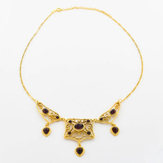 Granatcollier aus 925 Silber vergoldet, nachhaltiger second hand Schmuck perfekt aufgearbeitet