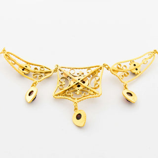 Granatcollier aus 925 Silber vergoldet, nachhaltiger second hand Schmuck perfekt aufgearbeitet