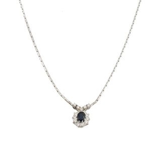 Saphircollier aus 585 Weißgold mit Brillant, nachhaltiger second hand Schmuck perfekt aufgearbeitet