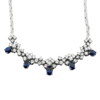 Collier aus 750 Weißgold mit Saphir und Brillant, neuwertig, nachhaltiger second hand Schmuck perfekt aufgearbeitet