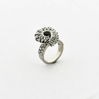 Entourage-Ring aus 750 Weißgold mit Turmalin, Diamant und Brillant, nachhaltiger second hand Schmuck perfekt aufgearbeitet