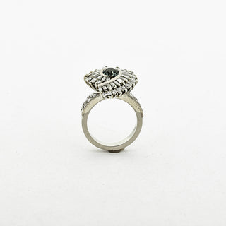 Entourage-Ring aus 750 Weißgold mit Turmalin, Diamant und Brillant, nachhaltiger second hand Schmuck perfekt aufgearbeitet