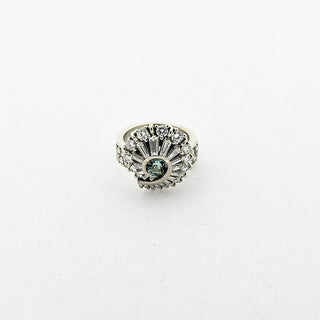 Entourage-Ring aus 750 Weißgold mit Turmalin, Diamant und Brillant, nachhaltiger second hand Schmuck perfekt aufgearbeitet