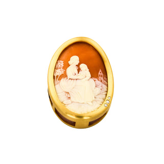 Schotten Anhänger aus 750 Gelbgold mit Kamee/Gemme und Brillant, nachhaltiger second hand Schmuck perfekt aufgearbeitet