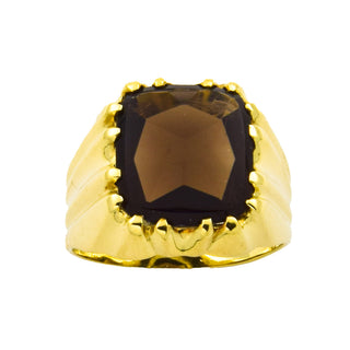 Herrenring aus 585 Gelbgold mit Rauchquarz, nachhaltiger second hand Schmuck perfekt aufgearbeitet