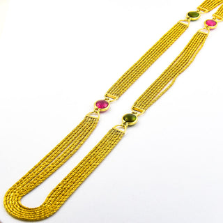 Sechsreihige Kordelkette aus 585 Gelbgold mit Turmalin, nachhaltiger second hand Schmuck perfekt aufgearbeitet