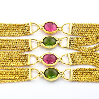 Sechsreihige Kordelkette aus 585 Gelbgold mit Turmalin, nachhaltiger second hand Schmuck perfekt aufgearbeitet