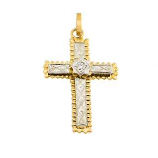 Kreuzanhänger aus 750 Gelb- und Weißgold mit Brillant, nachhaltiger second hand Schmuck perfekt aufgearbeitet