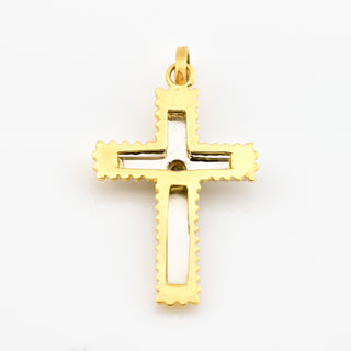 Kreuzanhänger aus 750 Gelb- und Weißgold mit Brillant, nachhaltiger second hand Schmuck perfekt aufgearbeitet