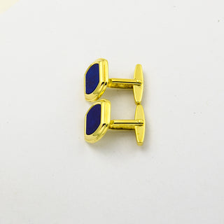 Manschettenknöpfe aus 585 Gelbgold mit Lapislazuli, nachhaltiger second hand Schmuck perfekt aufgearbeitet