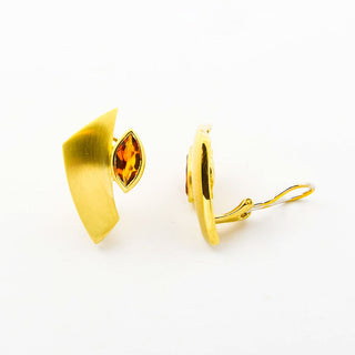 Ohrclips aus 585 Gelbgold mit Citrin, nachhaltiger second hand Schmuck perfekt aufgearbeitet