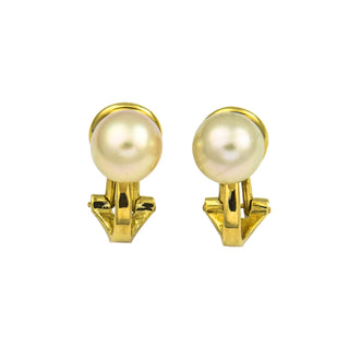 Ohrclips aus 585 Gelbgold mit Perle, nachhaltiger second hand Schmuck perfekt aufgearbeitet