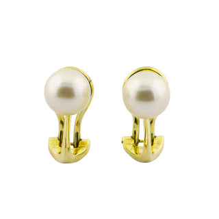 Ohrclips aus 585 Gelbgold mit Perle, nachhaltiger second hand Schmuck perfekt aufgearbeitet
