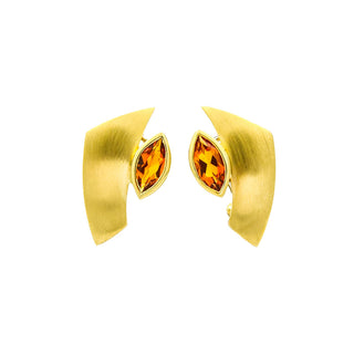 Ohrclips aus 585 Gelbgold mit Citrin, nachhaltiger second hand Schmuck perfekt aufgearbeitet