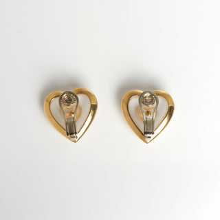 Ohrclips Herzen aus 750 Gelb- und Weißgold mit Bergkristall und Brillant, nachhaltiger second hand Schmuck perfekt aufgearbeitet