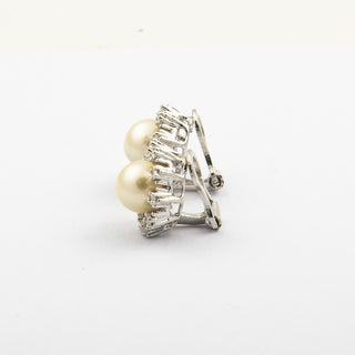 Ohrclips aus 585 Weißgold mit Perle und Diamant, nachhaltiger second hand Schmuck perfekt aufgearbeitet