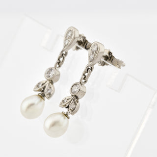 Perlenohrhänger aus 585 Weißgold mit Brillant, nachhaltiger second hand Schmuck perfekt aufgearbeitet