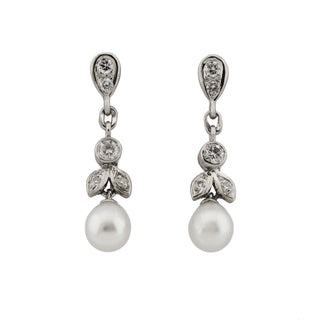 Perlenohrhänger aus 585 Weißgold mit Brillant, nachhaltiger second hand Schmuck perfekt aufgearbeitet