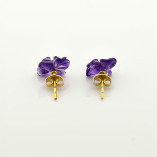 Ohrstecker Blüten aus 750 Gelbgold mit Amethyst und Perle, nachhaltiger second hand Schmuck perfekt aufgearbeitet