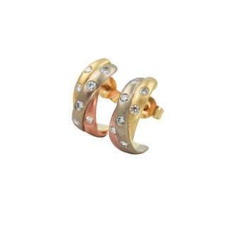 Brillantohrstecker aus 750 Gelb-, Rot- und Weißgold, nachhaltiger second hand Schmuck perfekt aufgearbeitet
