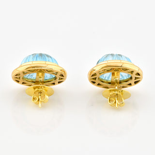 Ohrstecker aus 750 Gelb- und Weißgold mit Blautopas, nachhaltiger second hand Schmuck perfekt aufgearbeitet