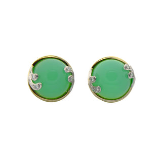 Ohrstecker aus 585 Gelb- und Weißgold mit Chrysopras und Brillant, nachhaltiger second hand Schmuck perfekt aufgearbeitet