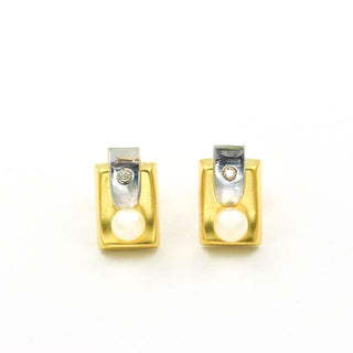 Perlenohrstecker aus 750 Gelb- und Weißgold mit Brillant, nachhaltiger second hand Schmuck perfekt aufgearbeitet