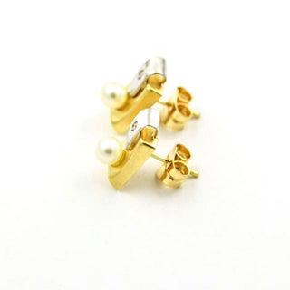 Perlenohrstecker aus 750 Gelb- und Weißgold mit Brillant, nachhaltiger second hand Schmuck perfekt aufgearbeitet