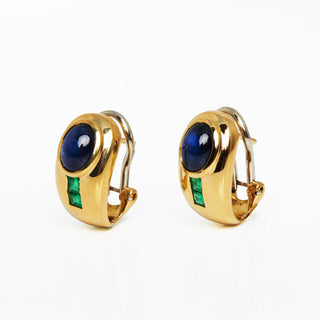 Saphirohrstecker aus 750 Gelb- und Weißgold mit Smaragd, nachhaltiger second hand Schmuck perfekt aufgearbeitet