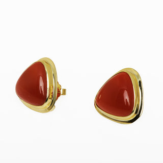 Ohrstecker aus 585 Gelbgold mit Karneol, nachhaltiger second hand Schmuck perfekt aufgearbeitet