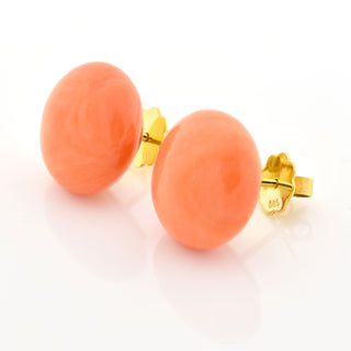 Korallenohrstecker aus 585 Gelbgold, nachhaltiger second hand Schmuck perfekt aufgearbeitet