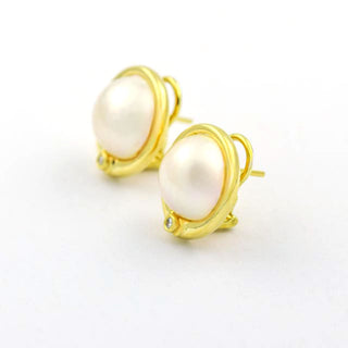 Perlenohrstecker aus 585 Gelbgold mit Brillant, nachhaltiger second hand Schmuck perfekt aufgearbeitet