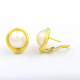 Perlenohrstecker aus 585 Gelbgold mit Brillant, nachhaltiger second hand Schmuck perfekt aufgearbeitet