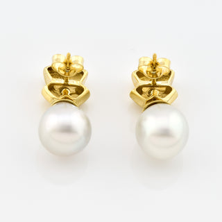 Perlenohrstecker aus 585 Gelbgold mit Brillant, nachhaltiger second hand Schmuck perfekt aufgearbeitet