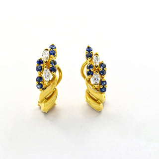 Saphirohrstecker aus 750 Gelbgold mit Diamant, nachhaltiger second hand Schmuck perfekt aufgearbeitet