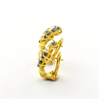Saphirohrstecker aus 750 Gelbgold mit Diamant, nachhaltiger second hand Schmuck perfekt aufgearbeitet