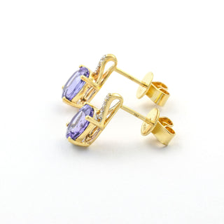 Ohrstecker aus 750 Gelbgold mit Tansanit und Brillant, nachhaltiger second hand Schmuck perfekt aufgearbeitet
