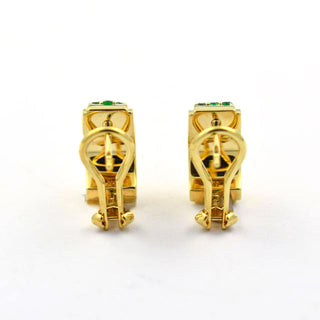 Ohrstecker mit Clipmechanik aus 585 Gelbgold mit Tsavorit, nachhaltiger second hand Schmuck perfekt aufgearbeitet