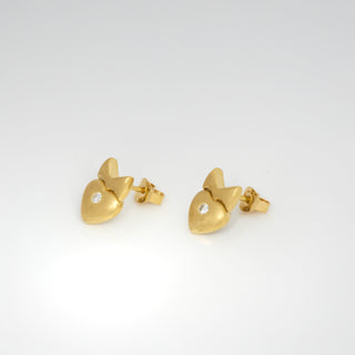 Brillantohrstecker Herzen aus 750 Gelbgold, nachhaltiger second hand Schmuck perfekt aufgearbeitet