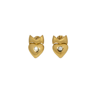 Brillantohrstecker Herzen aus 750 Gelbgold, nachhaltiger second hand Schmuck perfekt aufgearbeitet