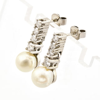 Perlenohrstecker aus 585 Weißgold mit Brillant, nachhaltiger second hand Schmuck perfekt aufgearbeitet