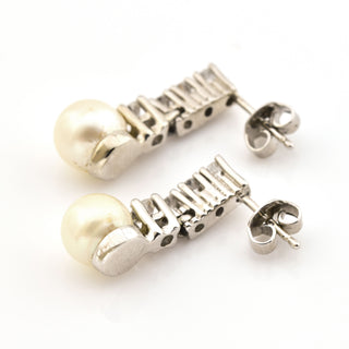 Perlenohrstecker aus 585 Weißgold mit Brillant, nachhaltiger second hand Schmuck perfekt aufgearbeitet