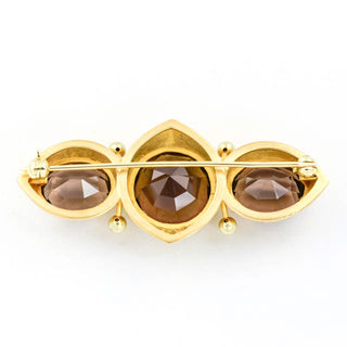 P. und M. Heyden Brosche aus 750 Gelbgold mit Rauchquarz, nachhaltiger second hand Schmuck perfekt aufgearbeitet