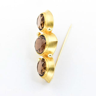 P. und M. Heyden Brosche aus 750 Gelbgold mit Rauchquarz, nachhaltiger second hand Schmuck perfekt aufgearbeitet